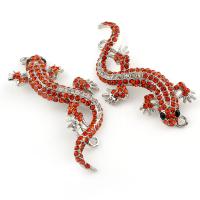 Animal Zinc Alloy Connector, Gecko, silver color plated, with rhinestone & 1/1 loop Approx 2mm 