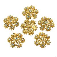 Zinc Alloy Cabochon, Flower, gold color plated, with rhinestone 