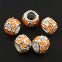 Rhinestone Zinc Alloy Beads, Drum, silver color plated, enamel & with rhinestone Approx 3mm 