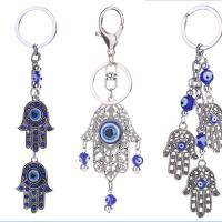 Zinc Alloy Key Chain, with Gemstone, Hamsa, silver color plated, evil eye pattern 