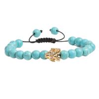 Synthetic Turquoise Bracelet, with Nylon Cord & Brass, Sheep, plated, Unisex & micro pave cubic zirconia Approx 7.1 Inch 