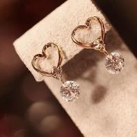 Zinc Alloy Drop Earring, with Cubic Zirconia, brass post pin, Heart, gold color plated, Korean style & for woman & hollow, 12mm 
