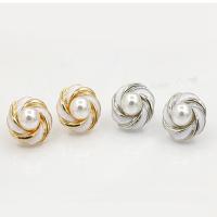 Zinc Alloy Stud Earring, with Plastic Pearl, Flower, plated, hypo allergic & for woman & enamel 16.5mm 