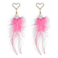 Zinc Alloy Drop Earring, with Feather & Plastic Pearl, Feather, gold color plated, micro pave cubic zirconia & for woman 110mm 