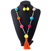 Plush Jewelry Set, sweater chain necklace & earring, with Glass Seed Beads & Zinc Alloy, with 1.97Inch extender chain, Tassel, for woman 115mm Approx 31.5 Inch 
