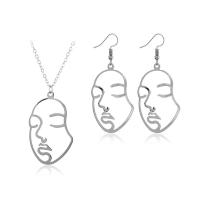 Fashion Zinc Alloy Jewelry Sets, sweater chain necklace & earring, Face, plated, oval chain & for woman Approx 25.59 Inch 