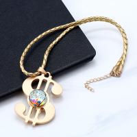 Zinc Alloy Necklace, with PU Leather & Paper, with 1.97Inch extender chain, Dollar Sign, plated, time gem jewelry & Unisex & braided & epoxy gel Approx 17.72 Inch 