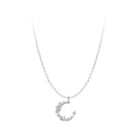Brass Jewelry Necklace, with 4cm extender chain, Moon, real silver plated, oval chain & for woman Approx 15.8 Inch 