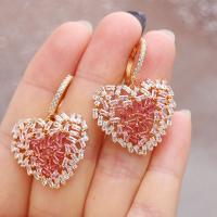 Brass Huggie Hoop Drop Earring, Heart, plated, micro pave cubic zirconia & for woman 