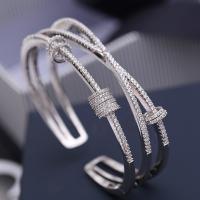 Brass Cuff Bangle, platinum plated, micro pave cubic zirconia & for woman Inner Approx 60mm 