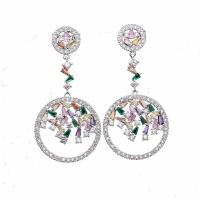 Cubic Zirconia Micro Pave Brass Earring, platinum plated, micro pave cubic zirconia & for woman 