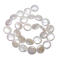 Pièce de culture des perles d'eau douce, perle d'eau douce cultivée, Plat rond, naturel, blanc, 14-15mm Environ 0.8mm Environ 15.3 pouce, Vendu par brin