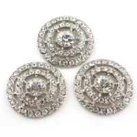 Zinc Alloy Cabochon, Flat Round, silver color plated, with rhinestone 