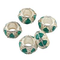 Enamel Zinc Alloy Beads, Drum, platinum color plated, with rhinestone Approx 3mm 