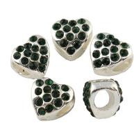 Zinc Alloy Heart Beads, platinum color plated, with rhinestone Approx 2.5mm 