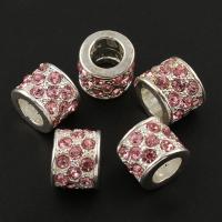 Rhinestone Zinc Alloy Beads, Tube, silver color plated, with rhinestone Approx 3mm 