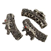 Zinc Alloy Curved Tube Beads, antique silver color plated, with rhinestone Approx 2mm 