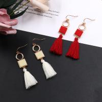 Zinc Alloy Tassel Earring, with Cotton Thread & Resin, gold color plated, for woman 