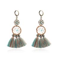Zinc Alloy Dream Catcher Earring, with Cotton Thread & Seedbead, Tassel, antique bronze color plated, for woman 