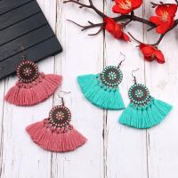 Zinc Alloy Tassel Earring, with Cotton Thread, antique copper color plated, for woman & enamel & with rhinestone 