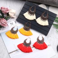 Zinc Alloy Tassel Earring, with Cotton Thread & Seedbead, antique copper color plated, for woman 