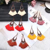 Zinc Alloy Tassel Earring, with Cotton Thread & Seedbead, antique copper color plated, for woman 