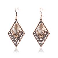 Zinc Alloy Drop Earring, with Cotton Thread, Rhombus, antique copper color plated & for woman, 85mm 