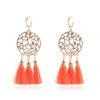 Zinc Alloy Tassel Earring, with Cotton Thread, gold color plated, for woman & hollow 