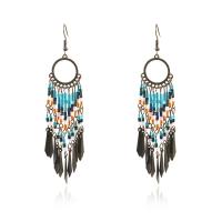Zinc Alloy Tassel Earring, with Seedbead, antique bronze color plated, for woman 