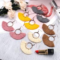Zinc Alloy Tassel Earring, with Cotton Thread, Feather, rose gold color plated, for woman 