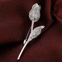Brass Brooch, platinum plated & micro pave cubic zirconia & for woman 