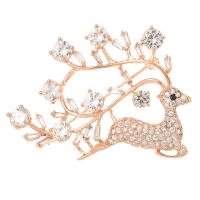 Brass Brooch, with Cubic Zirconia, Deer, plated, Unisex 