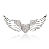 Brass Brooch, with Cubic Zirconia, Wing Shape, platinum plated, Unisex 