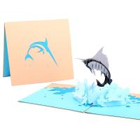 Paper 3D Greeting Card, Dolphin, handmade, with envelope & 3D effect 
