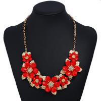 Resin Zinc Alloy Necklace, with Resin, Flower, Unisex & oval chain & faceted & with rhinestone Approx 19.69 Inch 