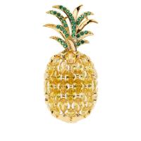 Brass Brooch, Pineapple, real gold plated, micro pave cubic zirconia & for woman 