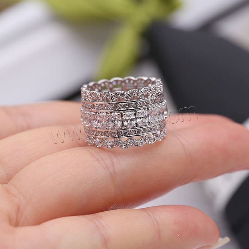Cubic Zirconia Micro Pave Brass Finger Ring, silver color plated, different size for choice & micro pave cubic zirconia & for woman, nickel, lead & cadmium free, Sold By PC