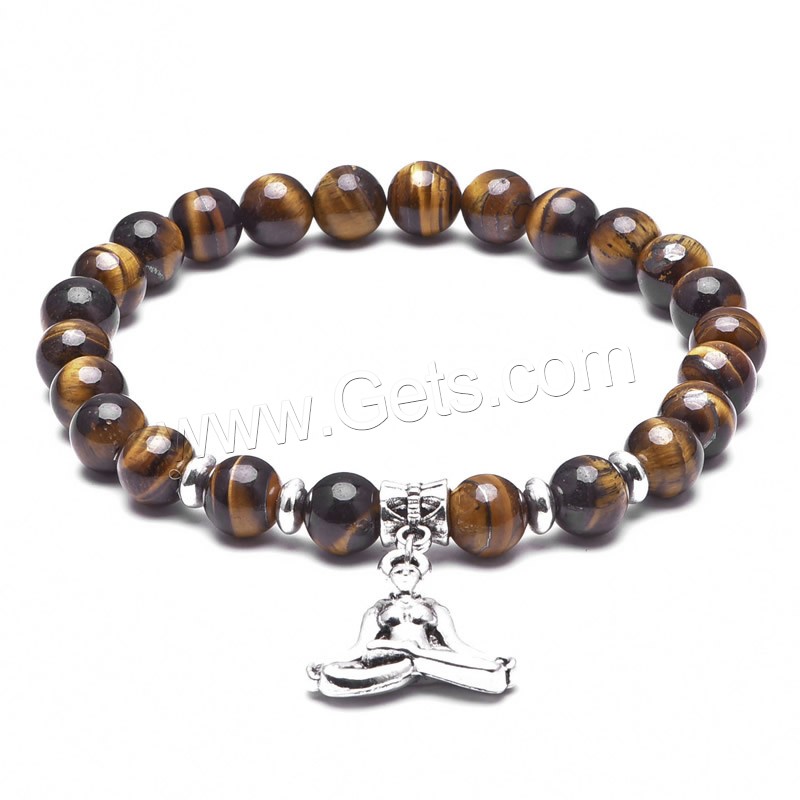 Tiger Eye Bracelet, with Brass, antique silver color plated, Unisex & different size for choice & different styles for choice, 8mm, Sold By Strand