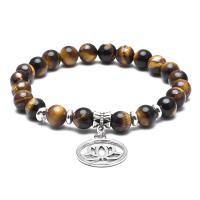 Tiger Eye Bracelet, with Brass, antique silver color plated, Unisex  8mm 