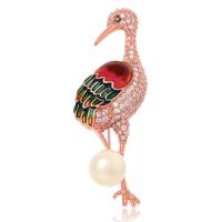 Brass Brooch, with ABS Plastic Pearl & Cubic Zirconia, Bird, plated, Unisex 