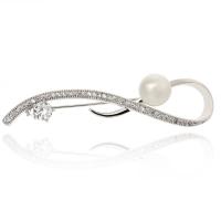 Brass Brooch, with ABS Plastic Pearl & Cubic Zirconia, platinum plated, Unisex 