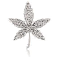 Brass Brooch, with Cubic Zirconia, Leaf, platinum plated 