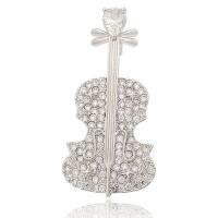 Brass Brooch, with Cubic Zirconia, Guitar, platinum plated 