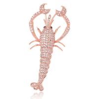 Brass Brooch, with Cubic Zirconia, Lobster, plated 