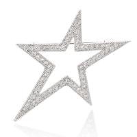 Brass Brooch, with Cubic Zirconia, Star, platinum plated 