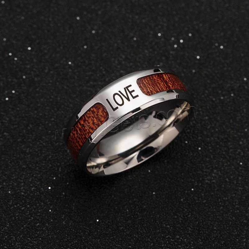 Esmalte de acero inoxidable anillo de dedo, con madera, unisexo & diverso tamaño para la opción & con el patrón de la letra, 8x2mm, Vendido por UD