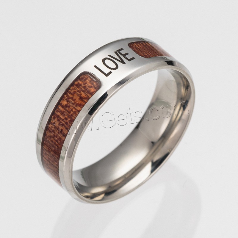 кольцо эмали из нержавеющей стали, нержавеющая сталь, с деревянный, Мужская & разный размер для выбора & с письмо узором & эмаль, 8x2mm, продается PC