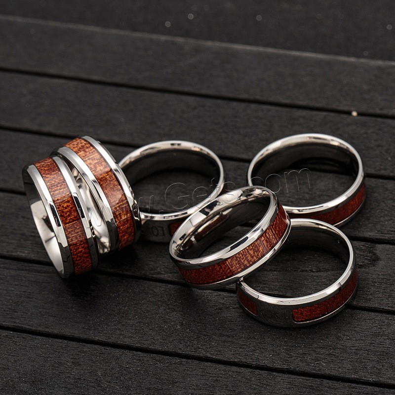 Esmalte de acero inoxidable anillo de dedo, con madera, unisexo & diverso tamaño para la opción & con el patrón de la letra, 8x2mm, Vendido por UD