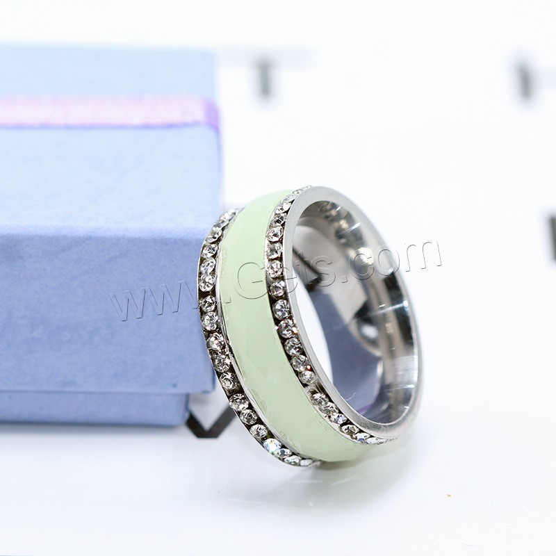Нержавеющая сталь Rhinestone палец кольцо, нержавеющая сталь, Мужская & разный размер для выбора & блестящий в ночи & со стразами, 8x2mm, продается PC