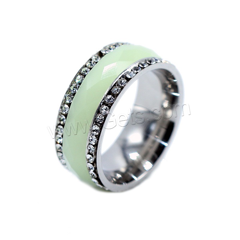 Rhinestone Stainless Steel Finger Ring, Unisex & different size for choice & luminated & with rhinestone, 8x2mm, Sold By PC
